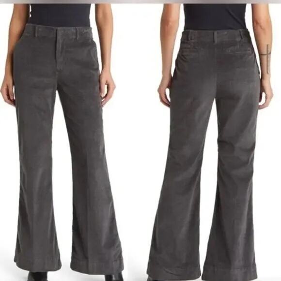 Treasure & Bond Corduroy Pants High Rise Wide Flare Leg Charcoal Gray NWT 2 - Picture 1 of 7